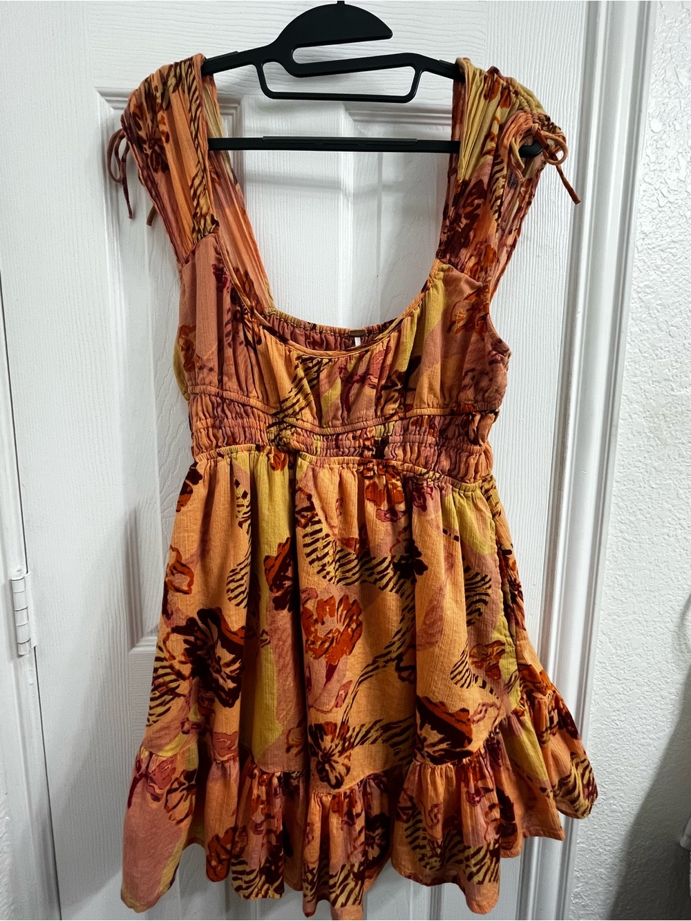 Free People Peach Tie-Dye Elastic Waist Sundress